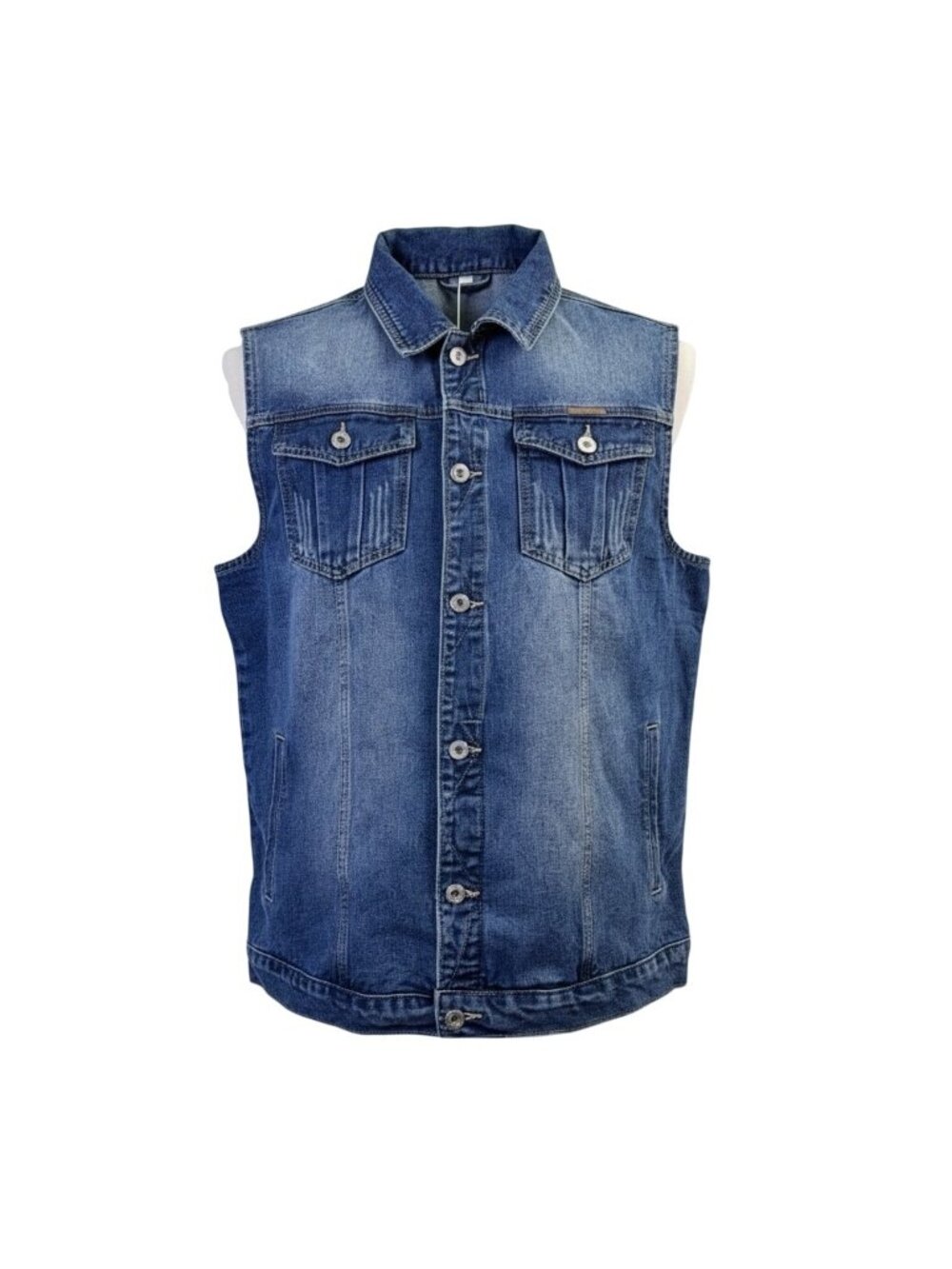 Faxikio Mens Blue Denim Vest Jacket Cotton Blend Casual Lightweight Size XL